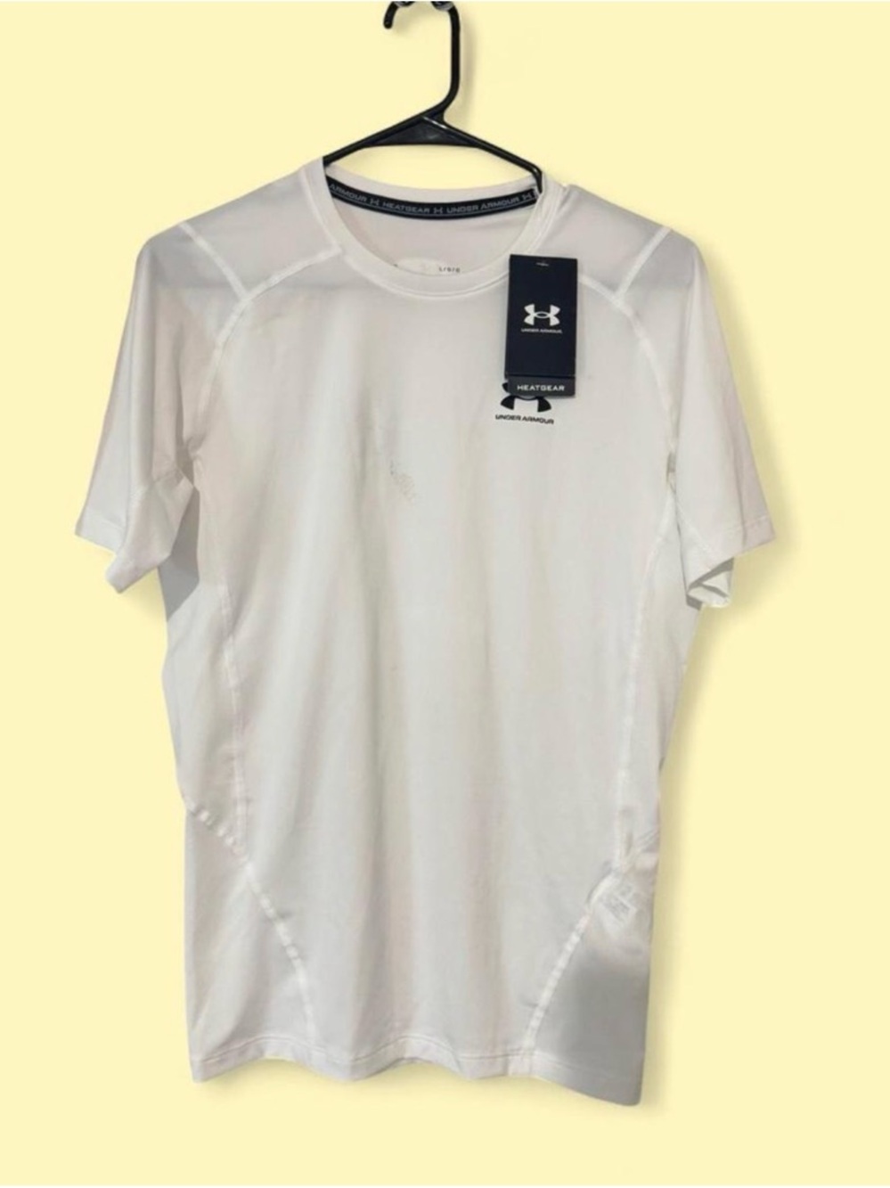 Under Armour White Men’s HeatGear Short Sleeve Athletic Tee with Small detail